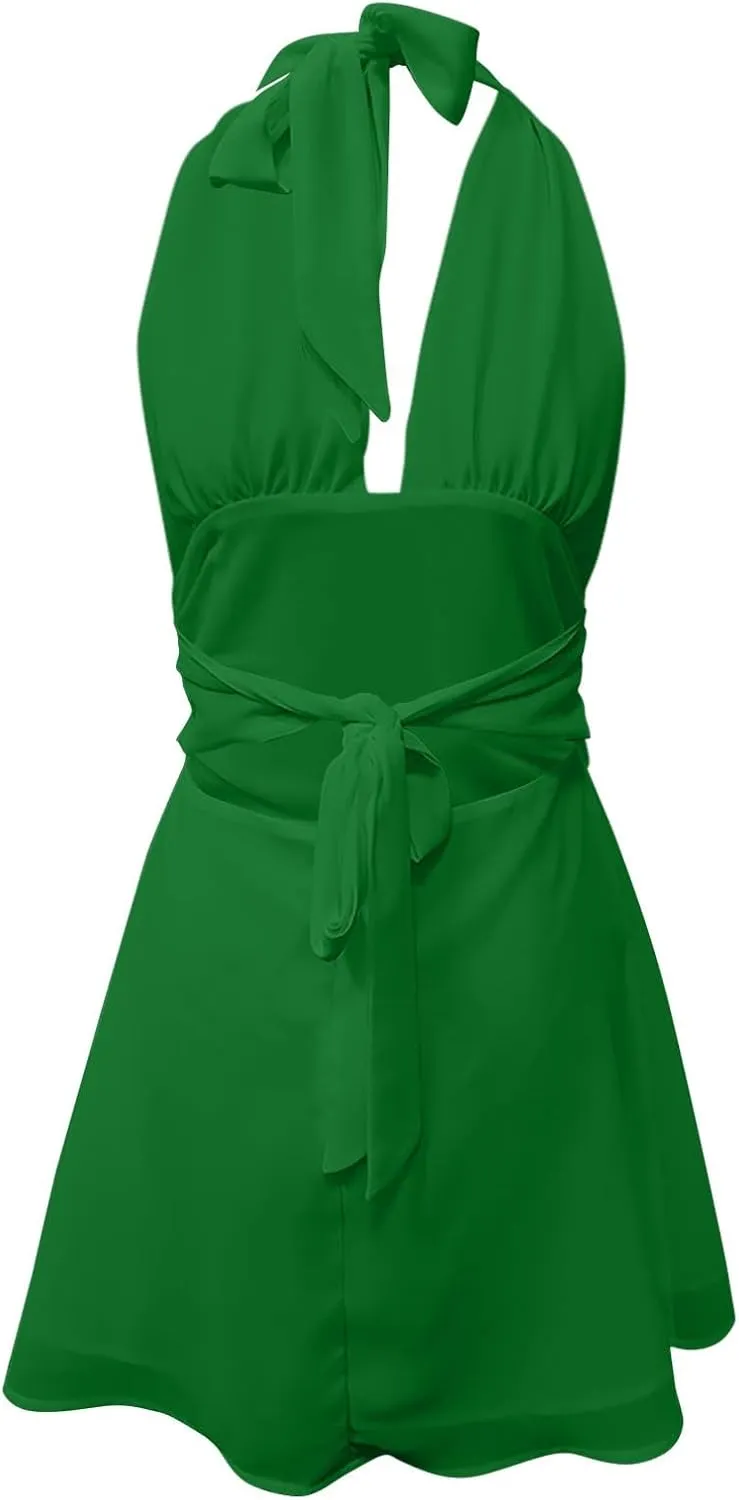 Women's Summer Sexy Elegant Trendy Bodycon V-Neck Solid Color Prom Party Cocktail Mini Dresses, S-2XL