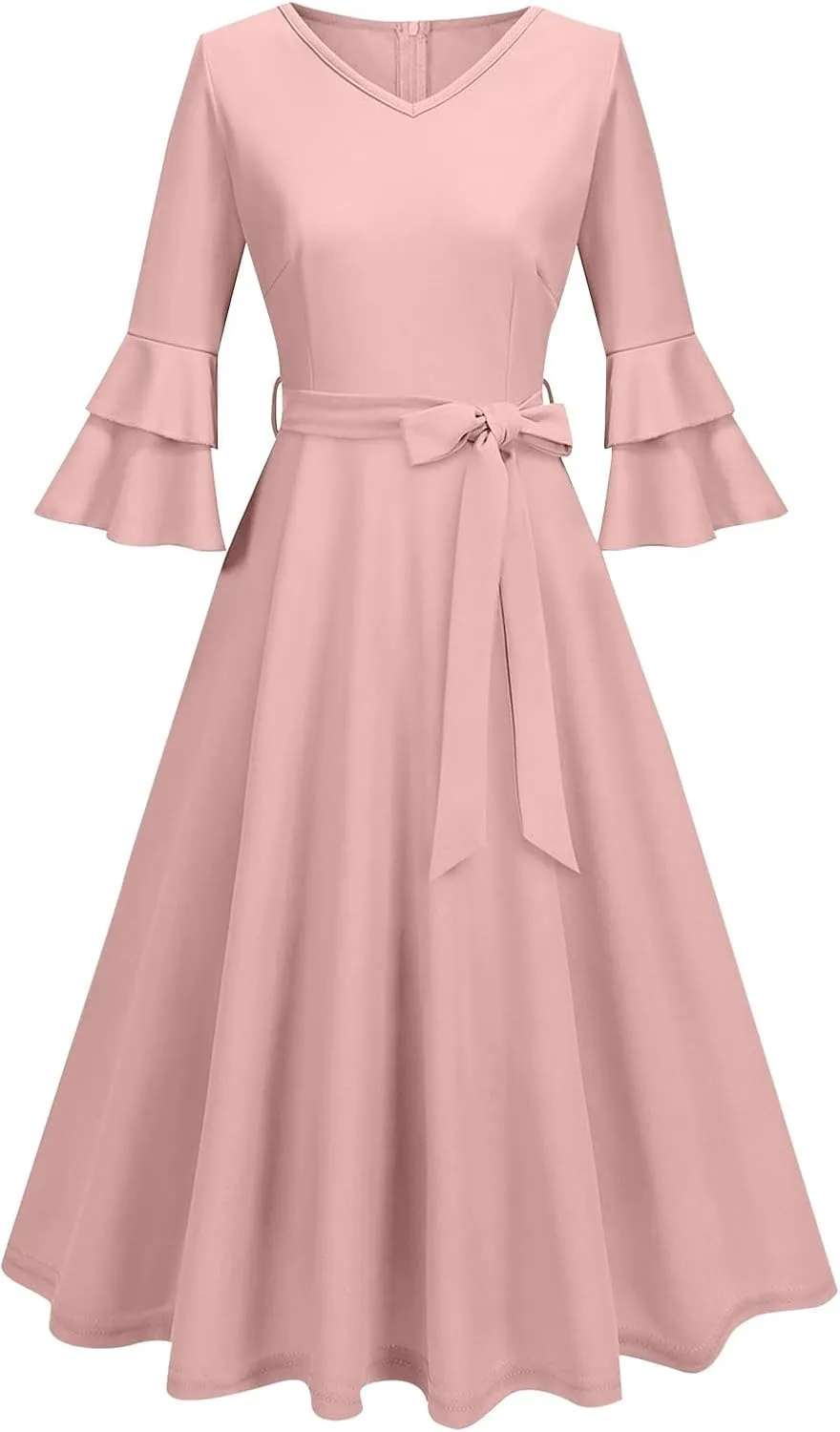 Women's Summer Sexy Elegant Trendy V-Neck Short Sleeve Solid Color Prom Party Cocktail Midi Dresses, S-3XL