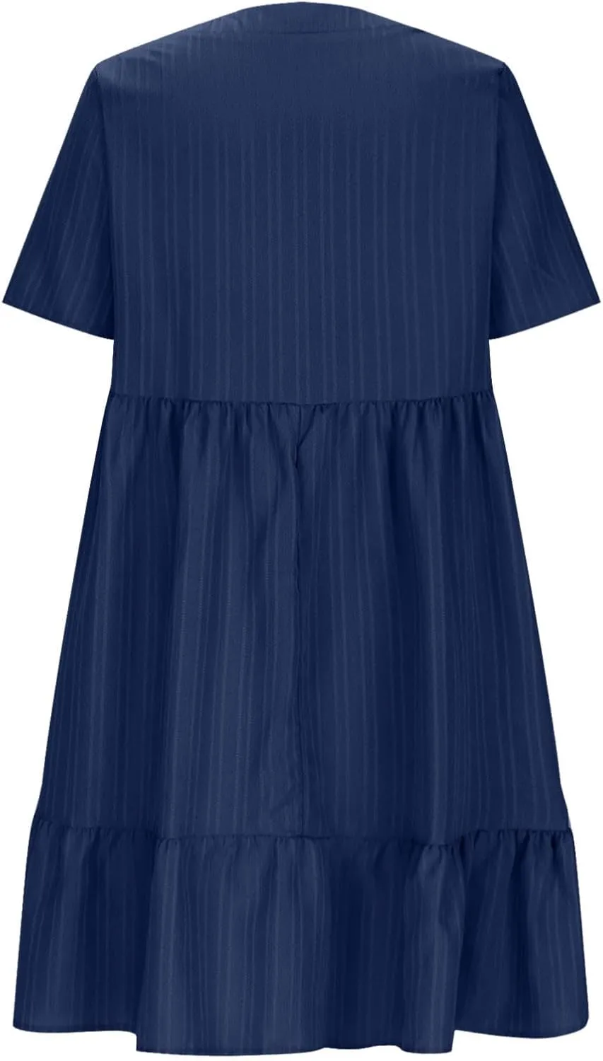 Womens Summer Short Sleeve Dresses V Neck Casual Solid Ruffle Tiered Layered Flowy A-Line Dress 2025 Beach Vacation