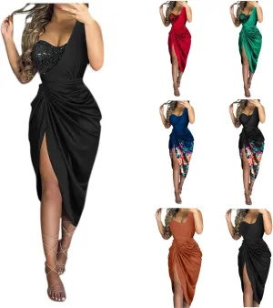 Women's Summer Sleeveless Split Sexy Sequins Prom Club Cocktail Dress