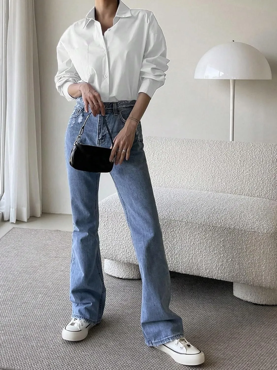 Womens Summer Work Blouse Button Through Pocket Front Drop Shoulder Shirt Long Sleeve Tops Tops