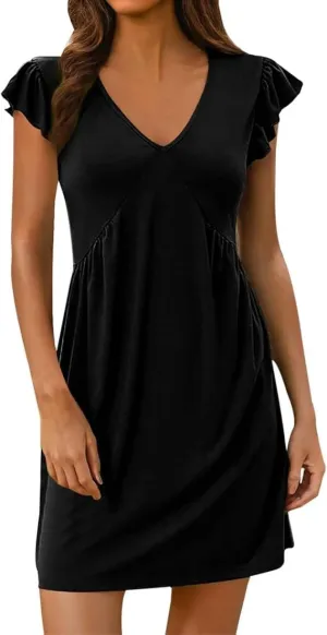 Women's Sundresses for Vacation Beach Ruffle Sleeve Tank Dress Tiered A Line Swing Dresses Casual Mini Dresses