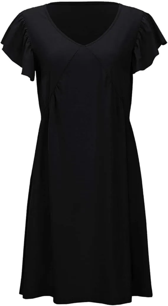 Women's Sundresses for Vacation Beach Ruffle Sleeve Tank Dress Tiered A Line Swing Dresses Casual Mini Dresses