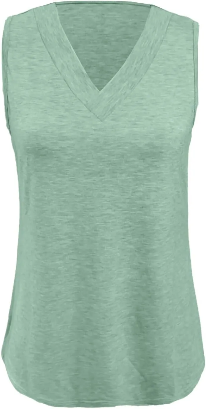 Womens Tank Tops 2025 Sleeveless Summer Vacation Beach Tee Shirt Loose Fit Casual T-Shirt