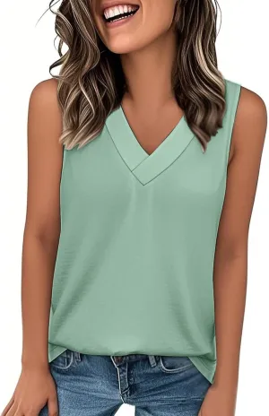 Womens Tank Tops 2025 Sleeveless Summer Vacation Beach Tee Shirt Loose Fit Casual T-Shirt