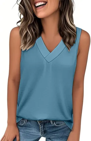 Womens Tank Tops 2025 Sleeveless Summer Vacation Beach Tee Shirt Loose Fit Casual T-Shirt