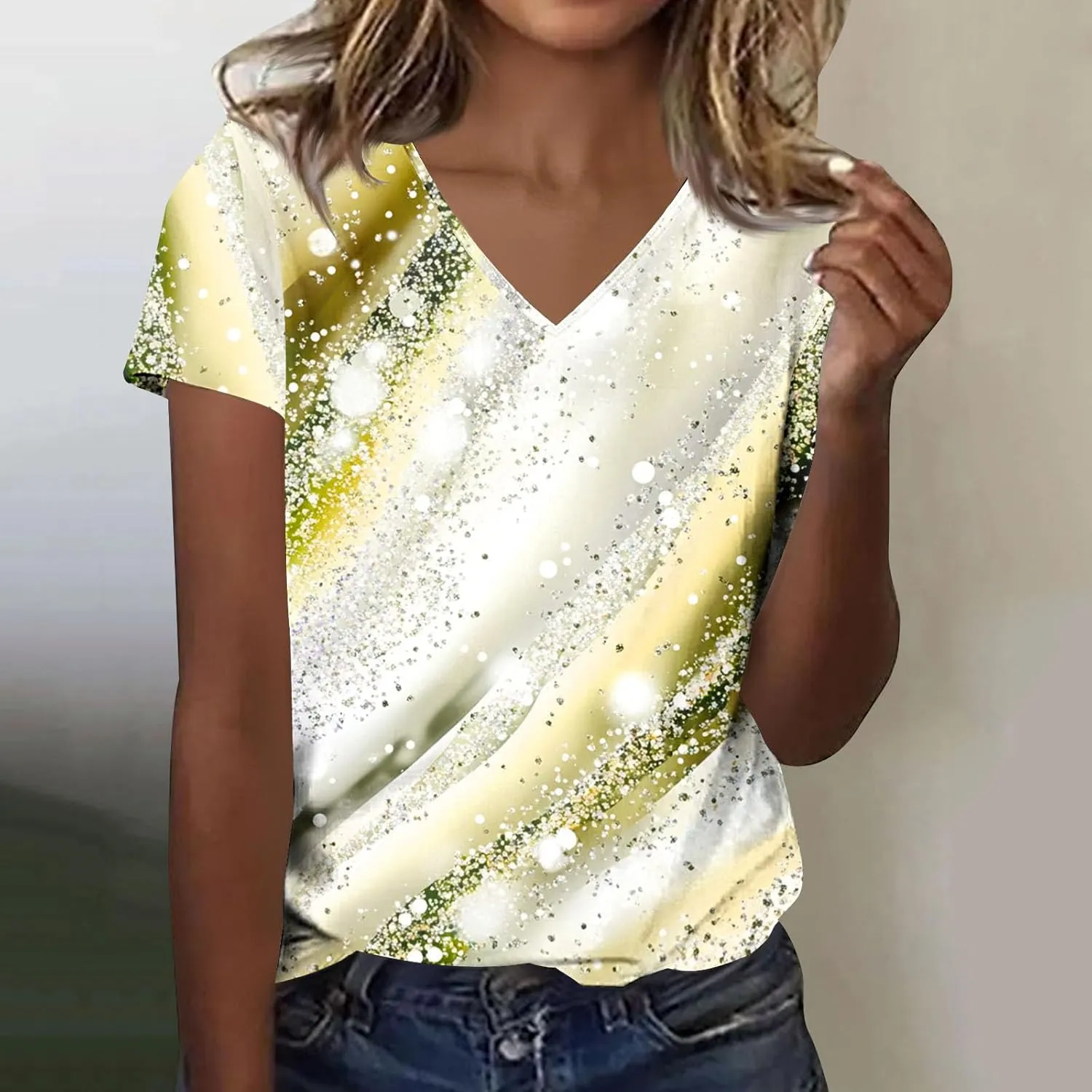 Women's Tie Dye T Shirt Casual V Neck Summer Tops Blouse Loose Fit Short Sleeve Floral Shirts Tunic Cute Graphic Tees