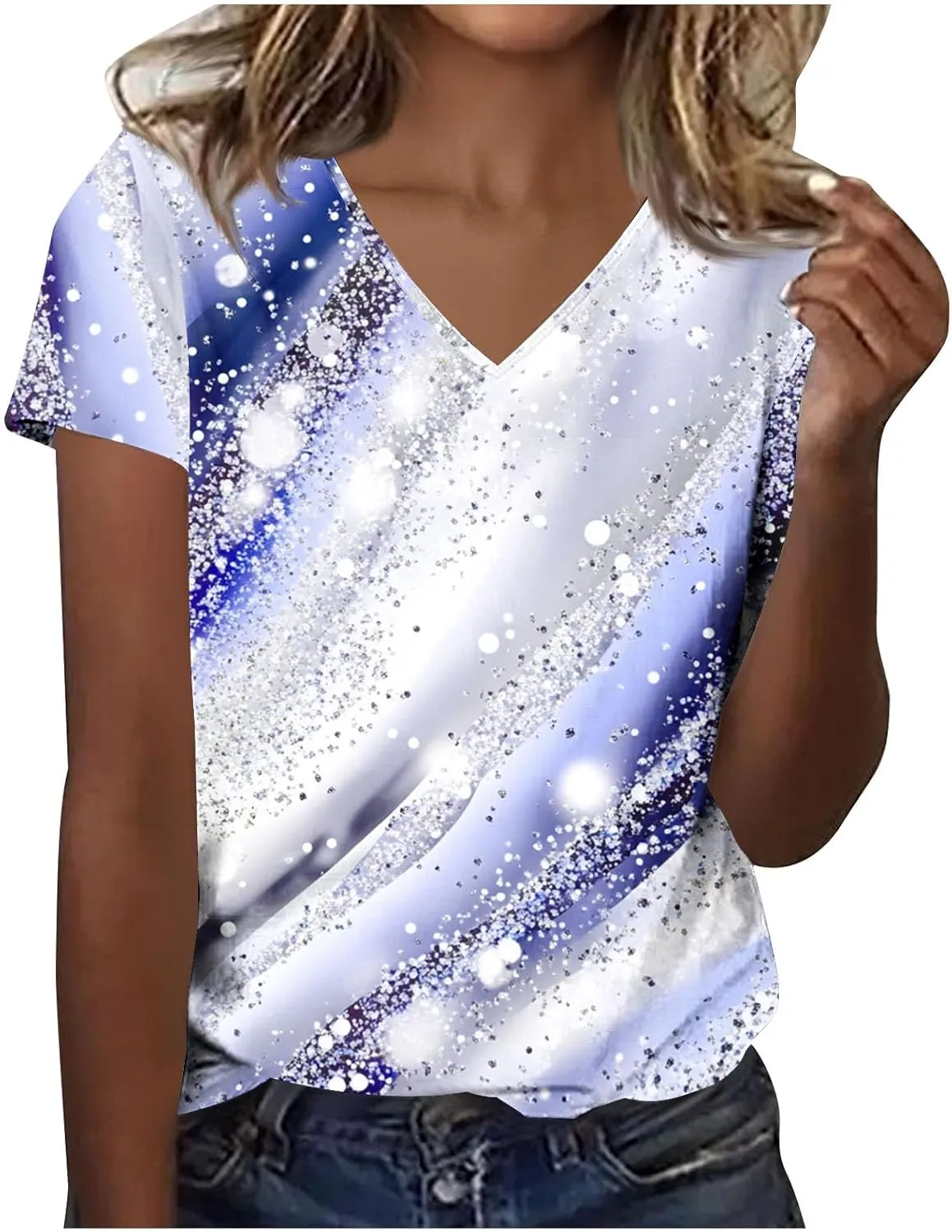 Women's Tie Dye T Shirt Casual V Neck Summer Tops Blouse Loose Fit Short Sleeve Floral Shirts Tunic Cute Graphic Tees