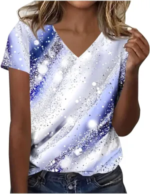 Women's Tie Dye T Shirt Casual V Neck Summer Tops Blouse Loose Fit Short Sleeve Floral Shirts Tunic Cute Graphic Tees