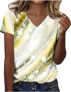 Women's Tie Dye T Shirt Casual V Neck Summer Tops Blouse Loose Fit Short Sleeve Floral Shirts Tunic Cute Graphic Tees