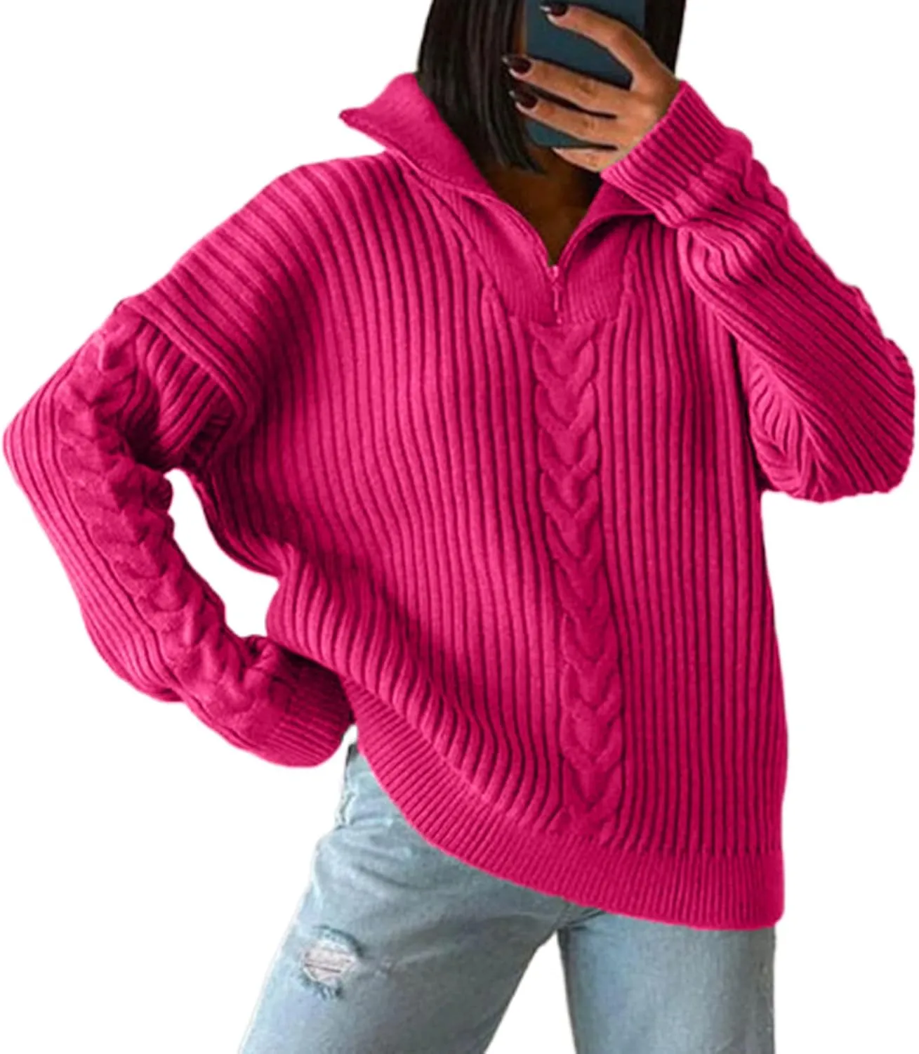 Women's Turtleneck Oversized Pullover Sweaters Long Sleeve Loose Knitted Sweater Tops Casual Slouchy Jumper Tops