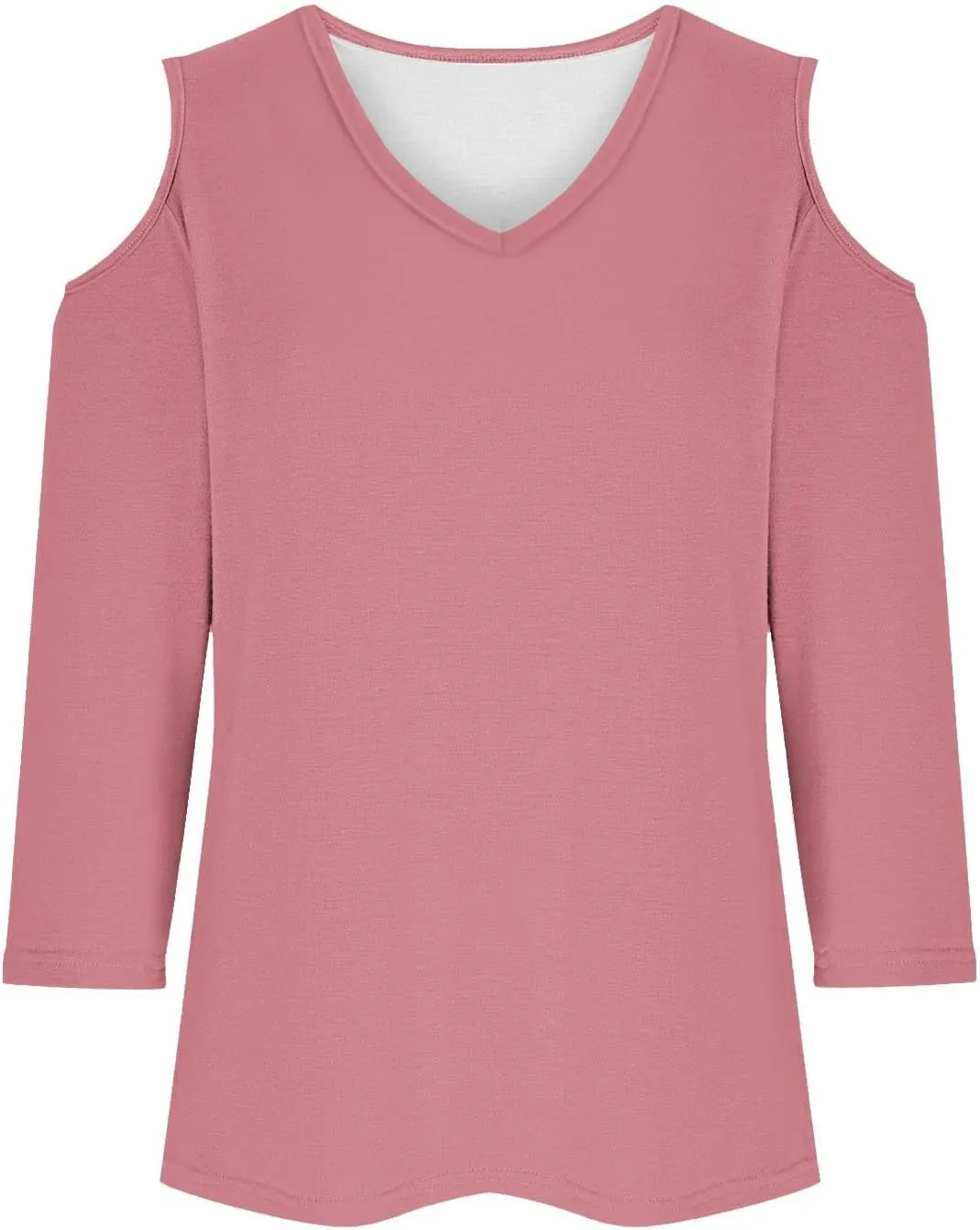 Womens V Neck Cold Shoulder 3/4 Sleeve Tops Casual Shirt Dressy Blouse Trendy Tshirts Gifts for Her Fashion Cothes Tee