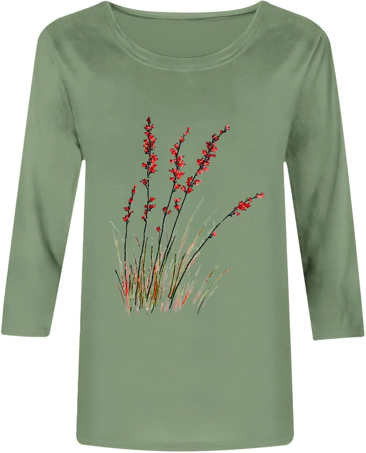 Women's Vintage Floral T Shirt 3/4 Sleeve Boho Wildflower Graphic Loose Dandelion Tees Short Sleeve Casual Tops Tees