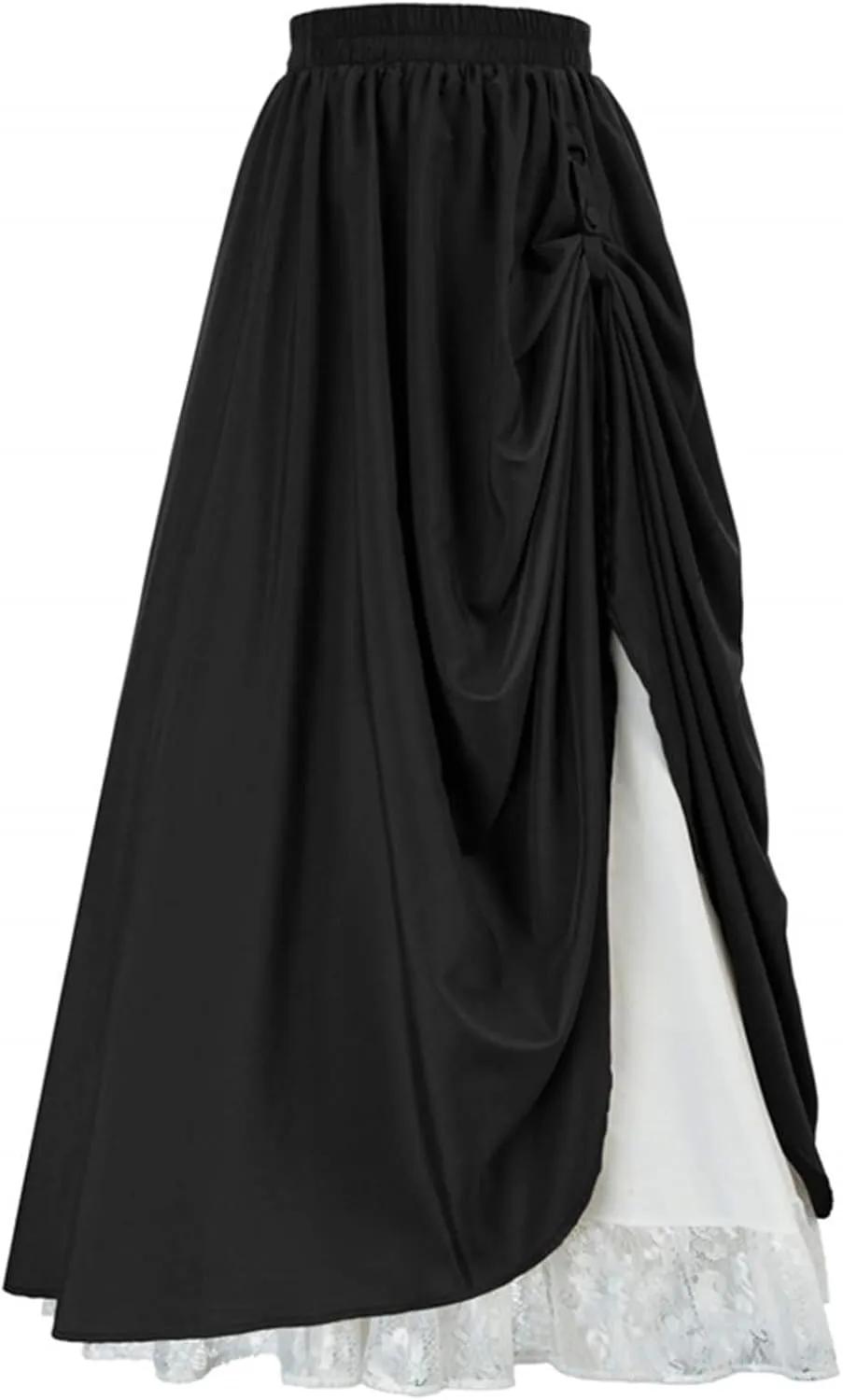Women's Vintage Maxi Long Skirt Elastic Waist Lace Trim Ruched Flowy Long Skirt Gothic Victorian Renaissance Skirts