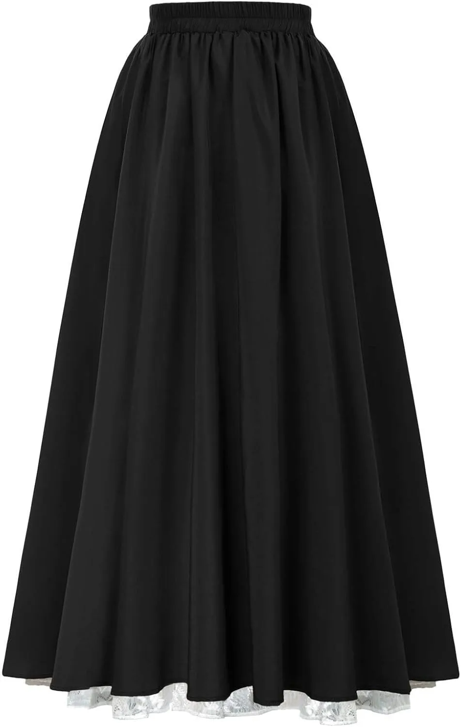 Women's Vintage Maxi Long Skirt Elastic Waist Lace Trim Ruched Flowy Long Skirt Gothic Victorian Renaissance Skirts