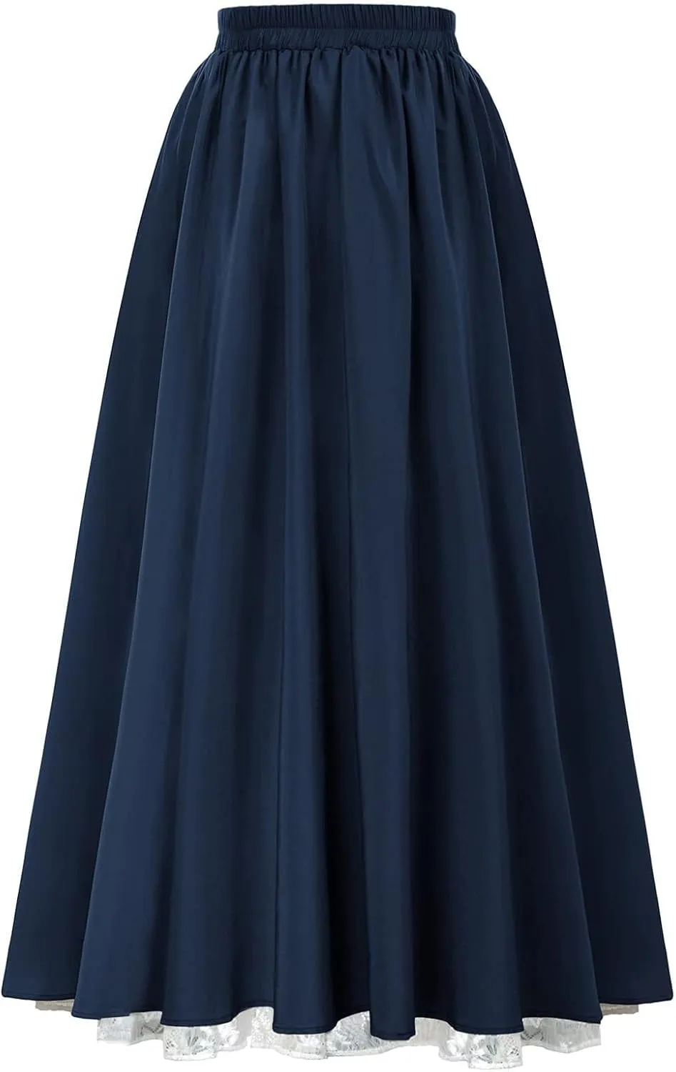 Women's Vintage Maxi Long Skirt Elastic Waist Lace Trim Ruched Flowy Long Skirt Gothic Victorian Renaissance Skirts