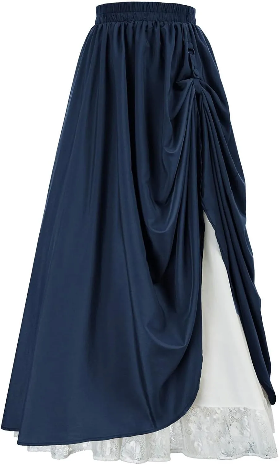 Women's Vintage Maxi Long Skirt Elastic Waist Lace Trim Ruched Flowy Long Skirt Gothic Victorian Renaissance Skirts