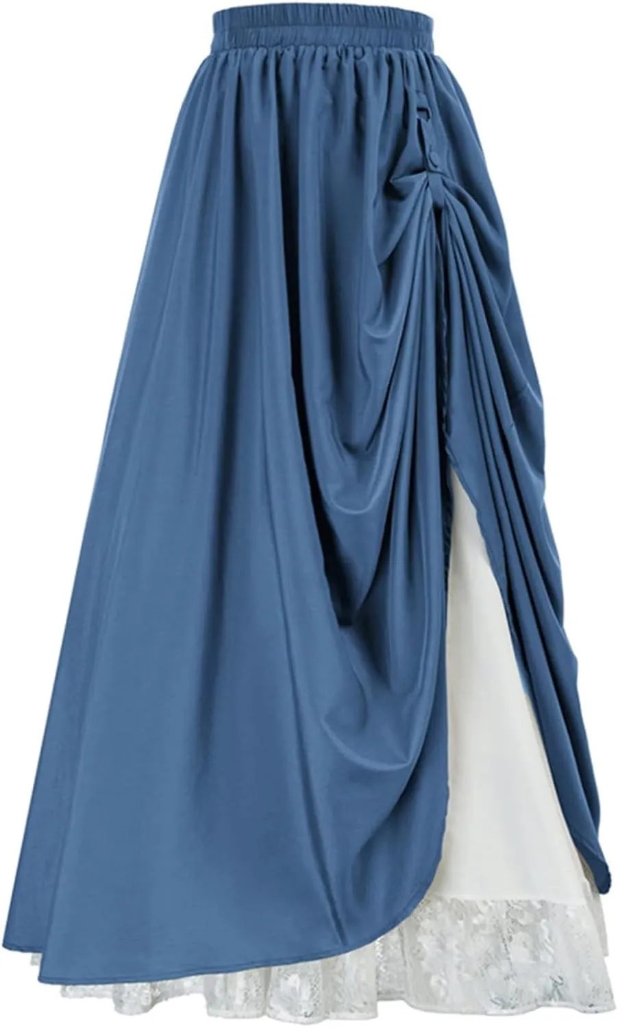 Women's Vintage Maxi Long Skirt Elastic Waist Lace Trim Ruched Flowy Long Skirt Gothic Victorian Renaissance Skirts
