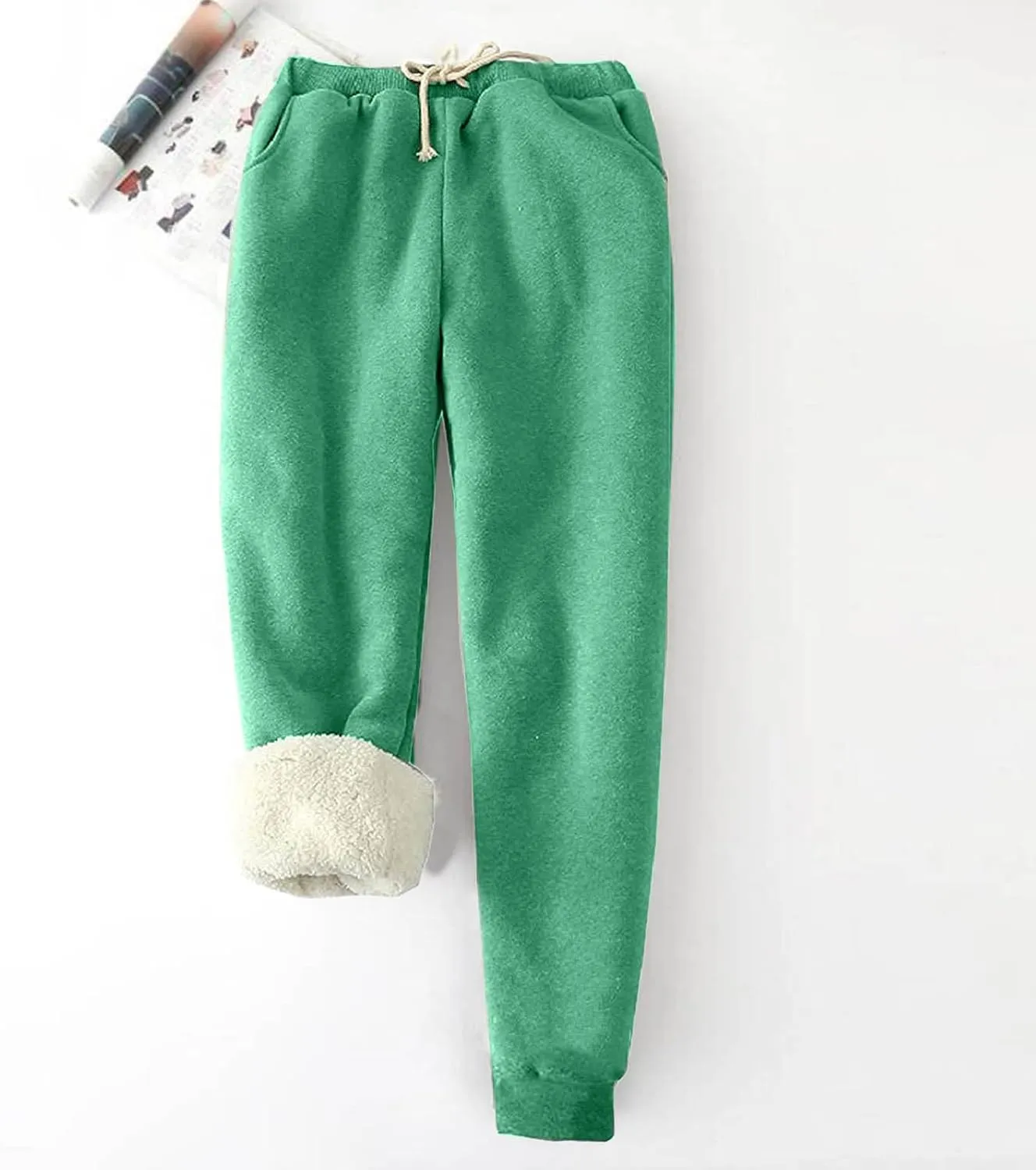 Women's Winter Warm Fleece Joggers Pants Sherpa Lined Athletic Active Sweatpants Drawstring High Waisted Thermal Pants