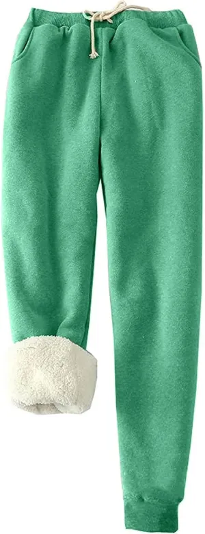 Women's Winter Warm Fleece Joggers Pants Sherpa Lined Athletic Active Sweatpants Drawstring High Waisted Thermal Pants