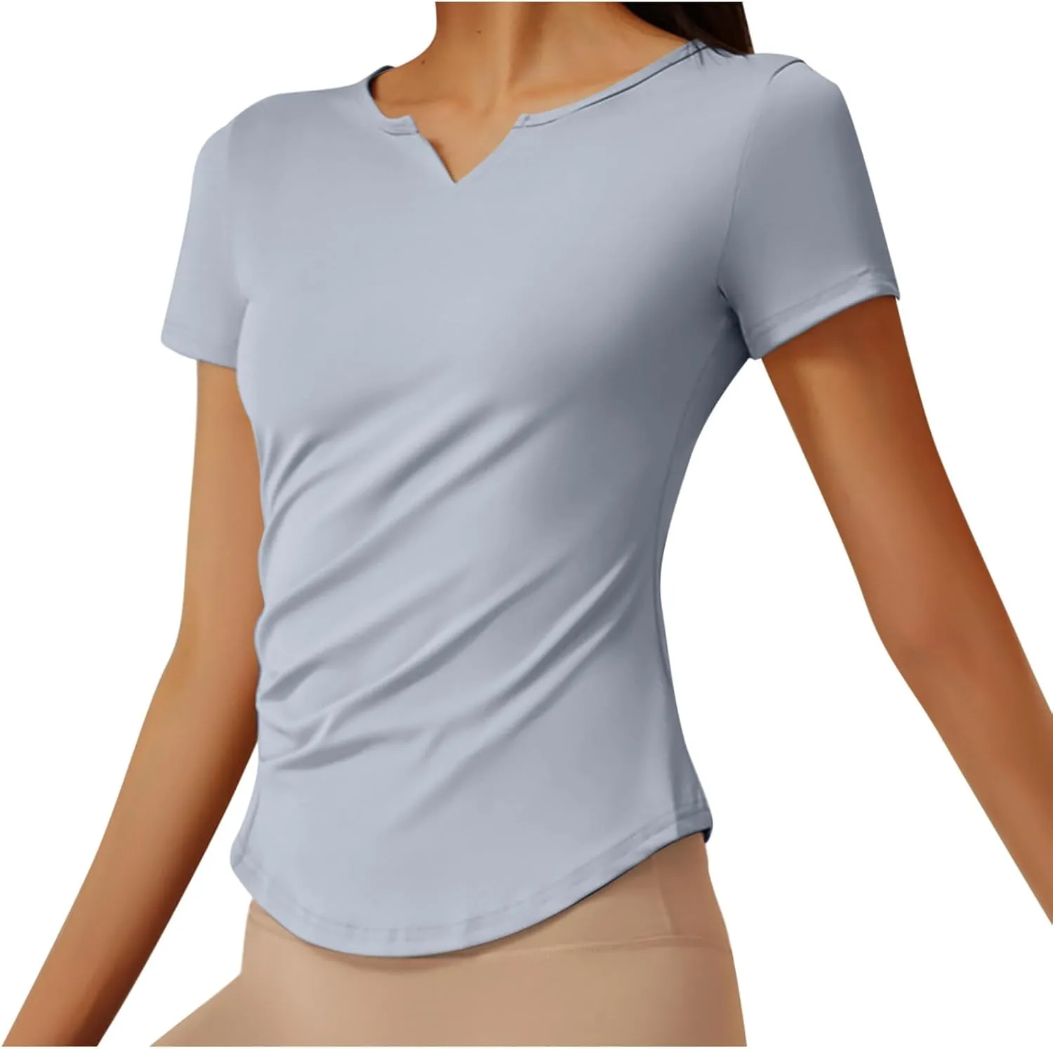 Women's Workout Tops Short Sleeve Gym Shirts Summer Sports Athletic Yoga Tshirts Slim Fit Casual Notched V Neck Tee