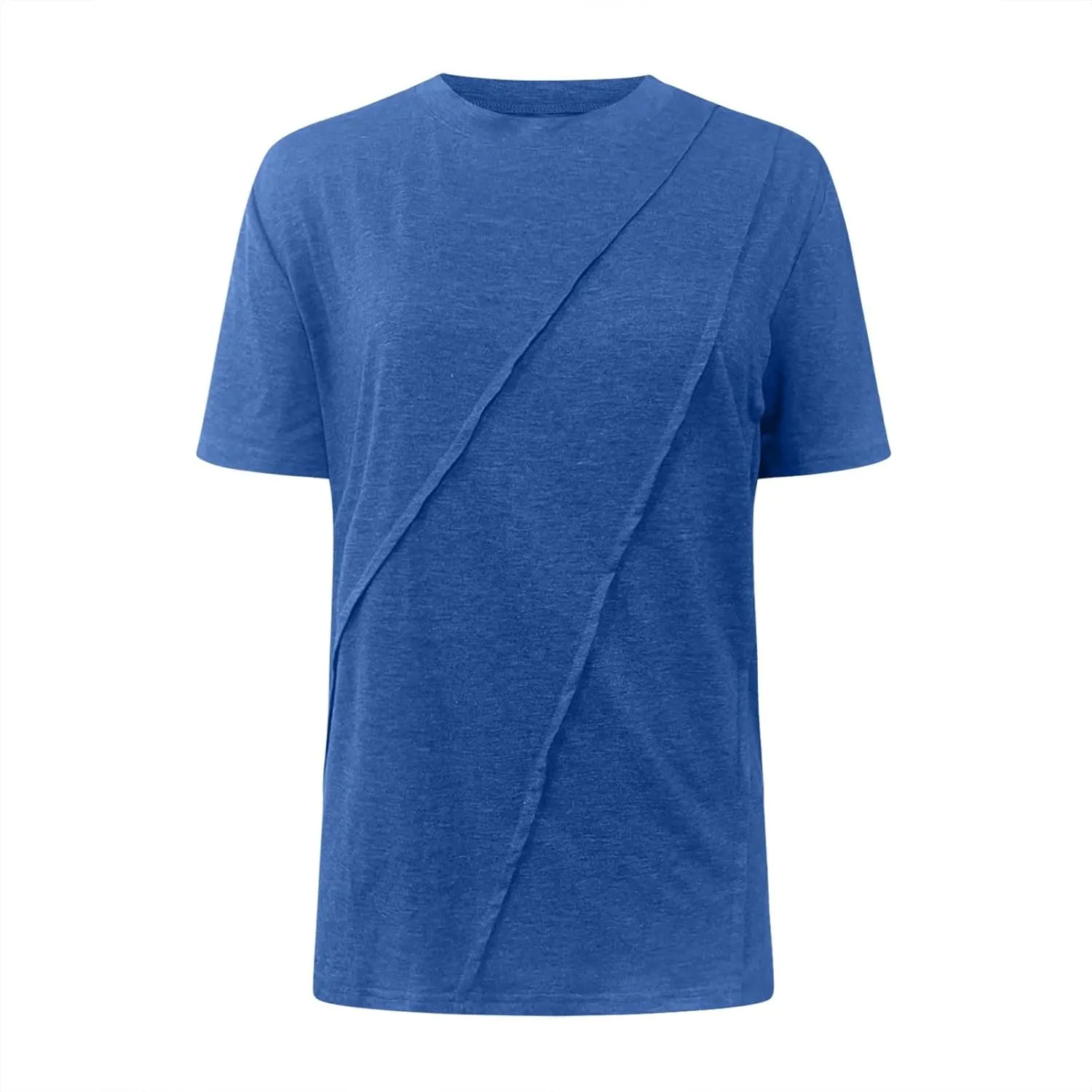 Womens Wrap Pleated Front T-Shirts Fashion Comfy Short Sleeve Tee Tops Casual Loose Fit Crewneck Solid Blouse Tunics