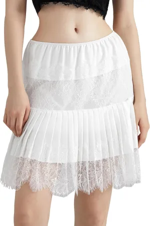 Womens Y2K Lace Mini Skirt Low Rise Pleated Ruffle Half Slip Skirt Layered Flowy Short Skirt Streetwear