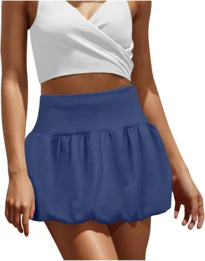 Xiaojmake Women Bubble Skirt Low Waist Pleated Cute Puffy Skirts Flared A Line Mini Balloon Skirt Ruffle Ruched Skater Skirts