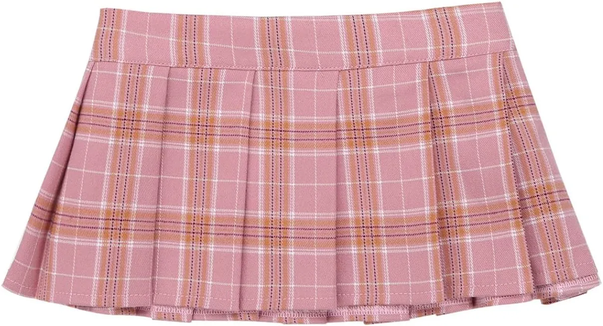 Yartina Women Sexy Schoolgirl Plaid Mini Skirt Role Play Pleated Short Dress Lingeries Nightwear