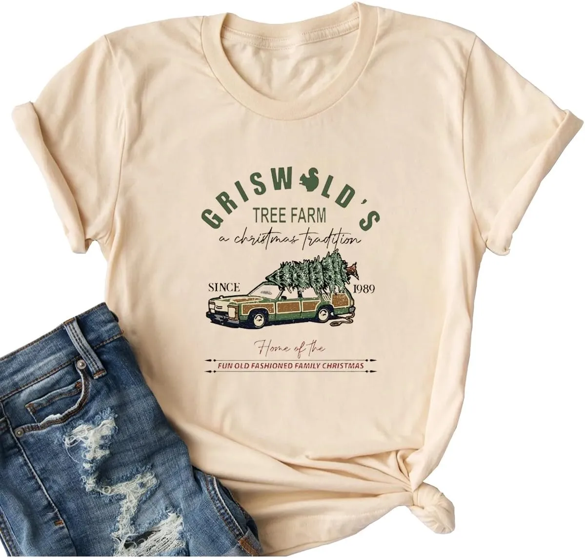 Ykomow Christmas Trees Shirt Womens Holiday Pine Tree Xmas Graphic Tees Christmas Family Shirt