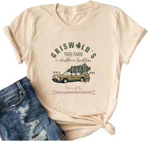 Ykomow Christmas Trees Shirt Womens Holiday Pine Tree Xmas Graphic Tees Christmas Family Shirt