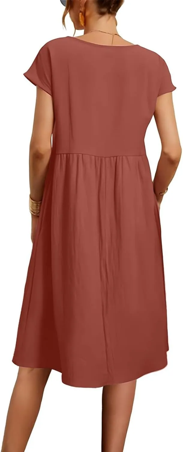 ZYXTIM Women 2024 Spring Summer Casual Dress Short Sleeve Slim Fit Solid Lounge Dresses Vacation Beach Sundress Outfits