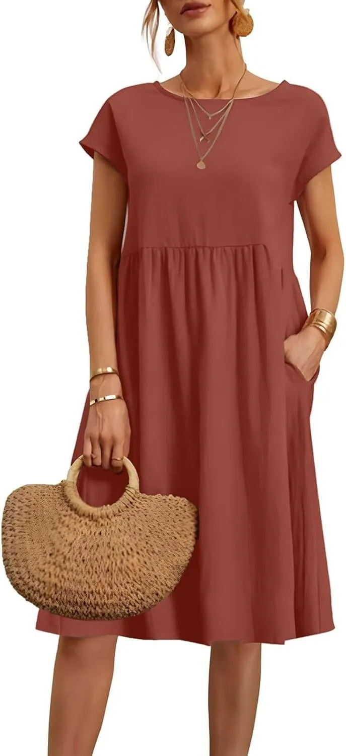 ZYXTIM Women 2024 Spring Summer Casual Dress Short Sleeve Slim Fit Solid Lounge Dresses Vacation Beach Sundress Outfits