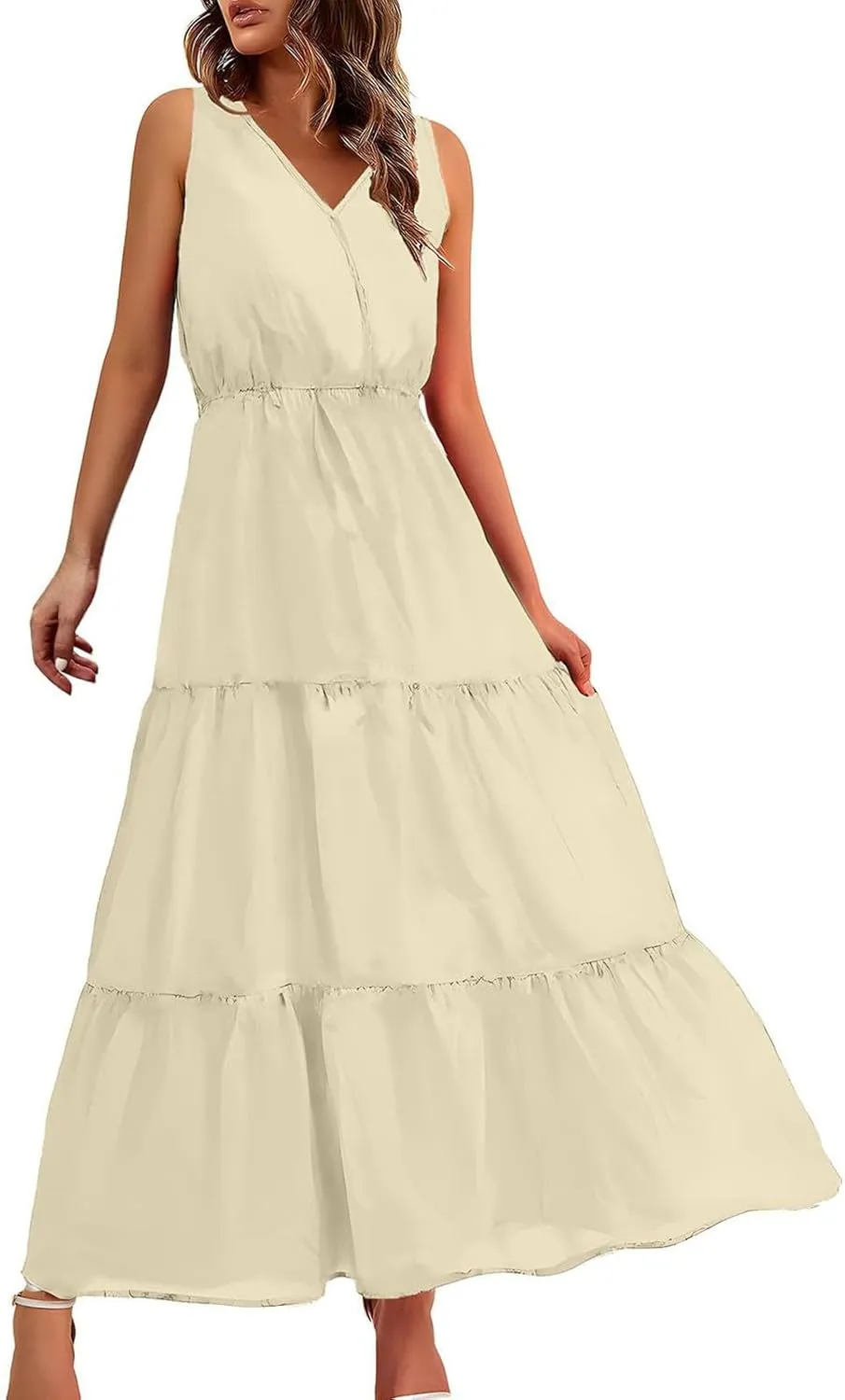 ZYXTIM Women's 2024 Summer Floral Boho Dress V Neck Elastic Waist Slim Fit Long Maxi Dress Beach Vacation Travel Guest Dress