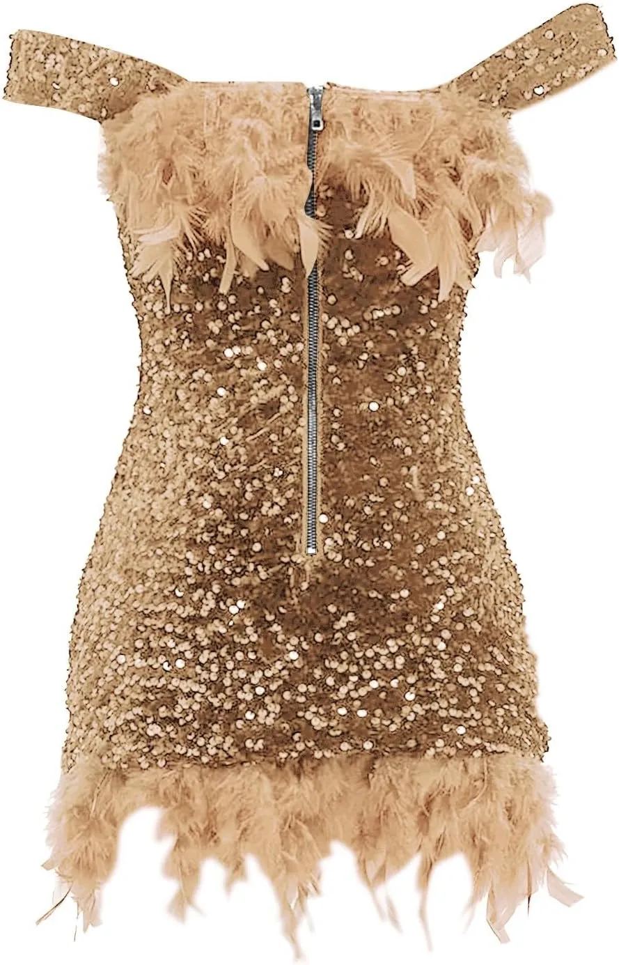 ZYXTIM Women's Dance Dress Rhinestone Sequins Tassel Latin Salsa Ballroom Dress Off Shoulder Flapper Party Dress Plus Size