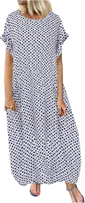 ZYXTIM Women's Short Sleeve Summer Dresses Polka Dot Wrap Waist Loose Fit Long Maxi Dresses Plus Size Comfy Maternity Dress