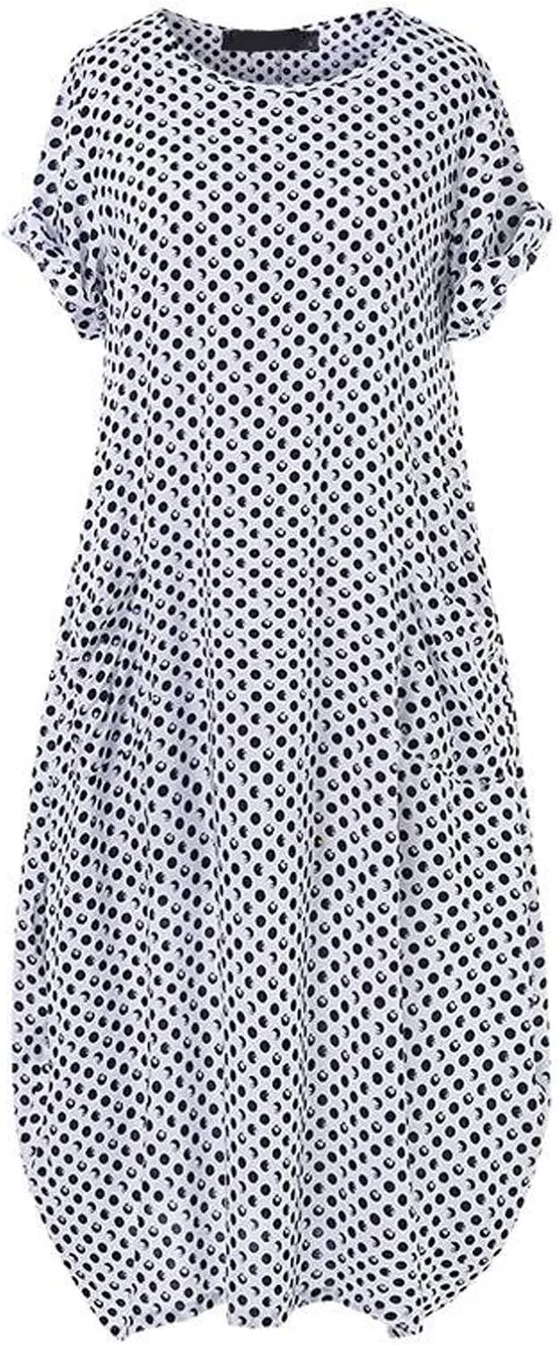ZYXTIM Women's Short Sleeve Summer Dresses Polka Dot Wrap Waist Loose Fit Long Maxi Dresses Plus Size Comfy Maternity Dress