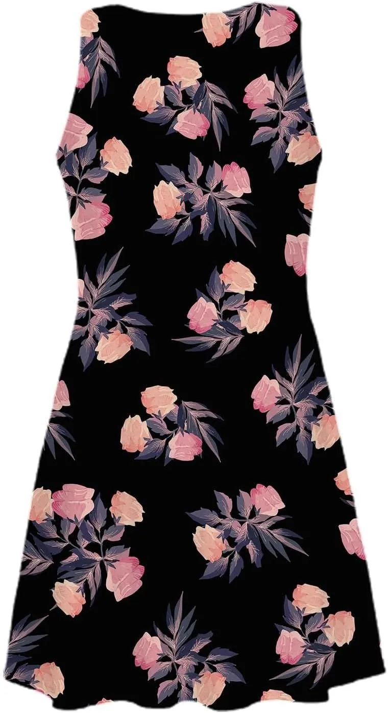 ZYXTIM Women's Summer Boho Dress Floral Print Sleeveless Square Neck Shirred Mini Dress Hawaiian Beach Sun Dress with Pockets
