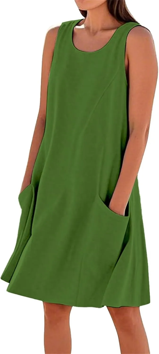 ZYXTIM Women's Summer Casual Tank Midi Dress with Pockets Plus Size Loose Fit Comfy T Shirt Dresses Flowy Beach Sundresses