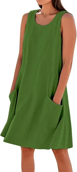 ZYXTIM Women's Summer Casual Tank Midi Dress with Pockets Plus Size Loose Fit Comfy T Shirt Dresses Flowy Beach Sundresses